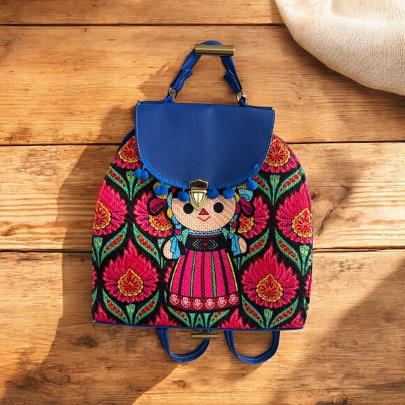 HANDMADE Mexican Inspired Muneca Doll Backpack - Picture 1 of 9